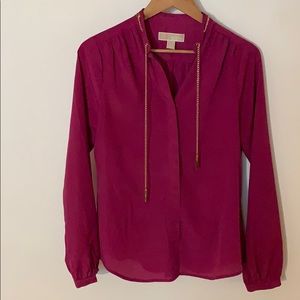 Purple Michael Kors button up with gold chain